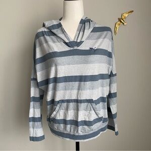 Puma Hooded Striped Pullover - Light Blue & White